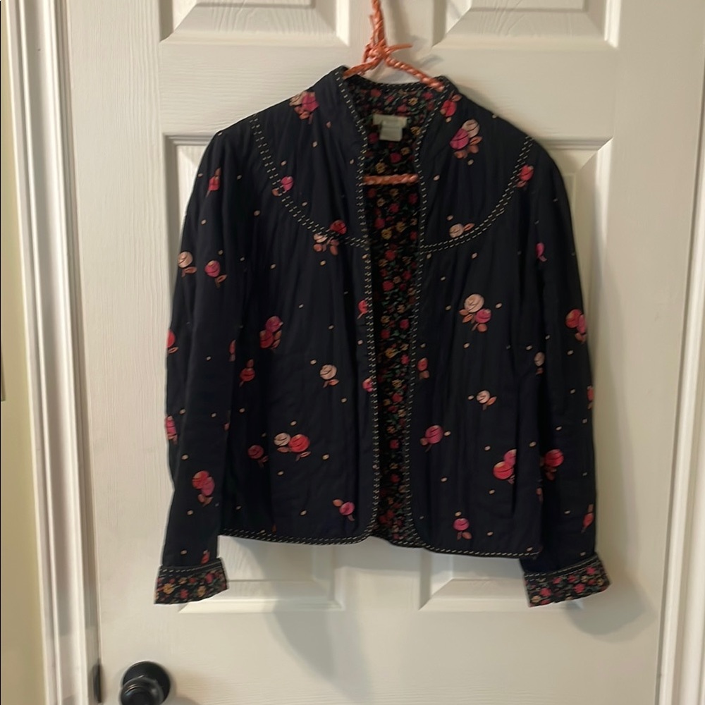 Odille Y2K Black and Pink quilted Jacket with delicate Floral Design